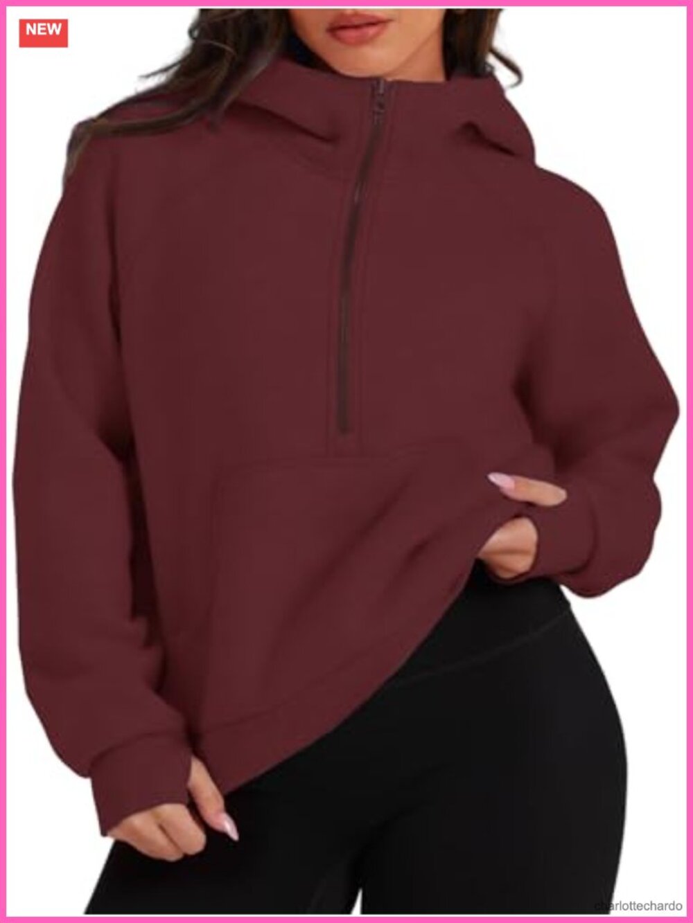 Plus Size Oversized Half Zip Hooded Sweatshirt with Pocket Long Sleeve Fall
